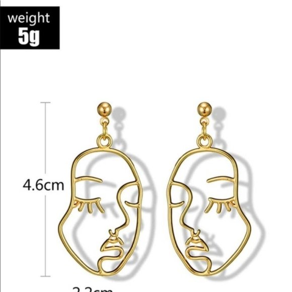NWOT Gold Abstract Face Earrings - Picture 4 of 4